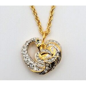 NOLAN MILLER HEART SHAPED SWAN PAVE CRYSTAL PENDANT NECKLACE VINTAGE SIGNED RARE